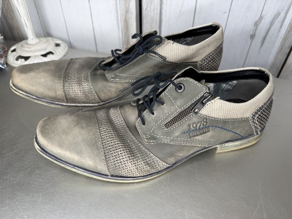 Bugatti Dress Oxford Lace Up Leather Shoes Gray Tan Blue Men’s Size 44 US 11